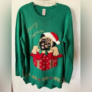 Holiday Time- Merry Pugmas Christmas Sweater SZ 1X(16W)